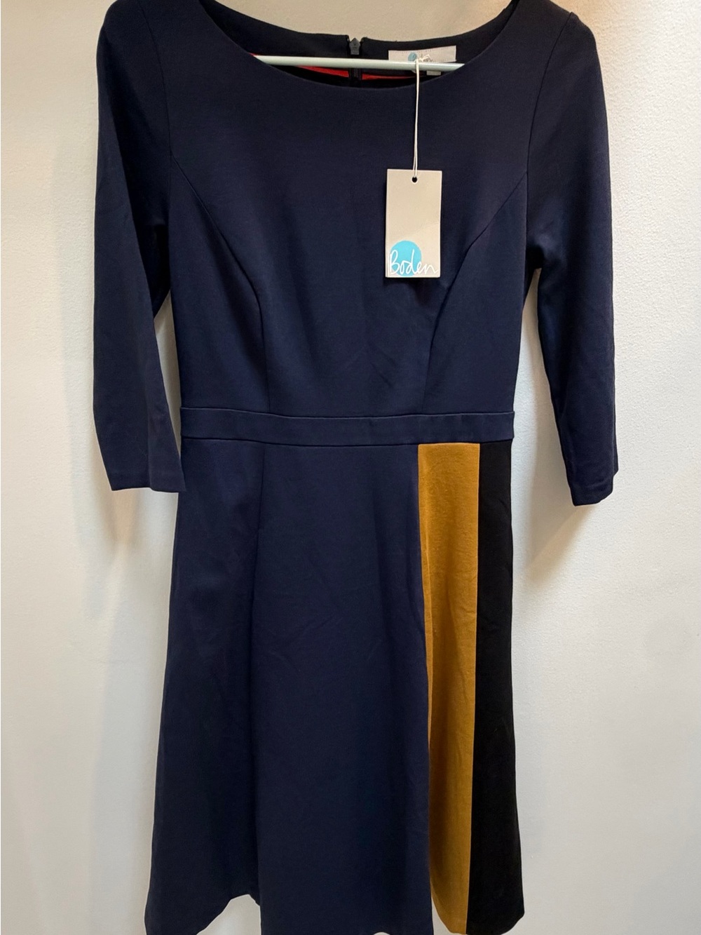 Boden Navy Dress with Mustard and Black Side Panels